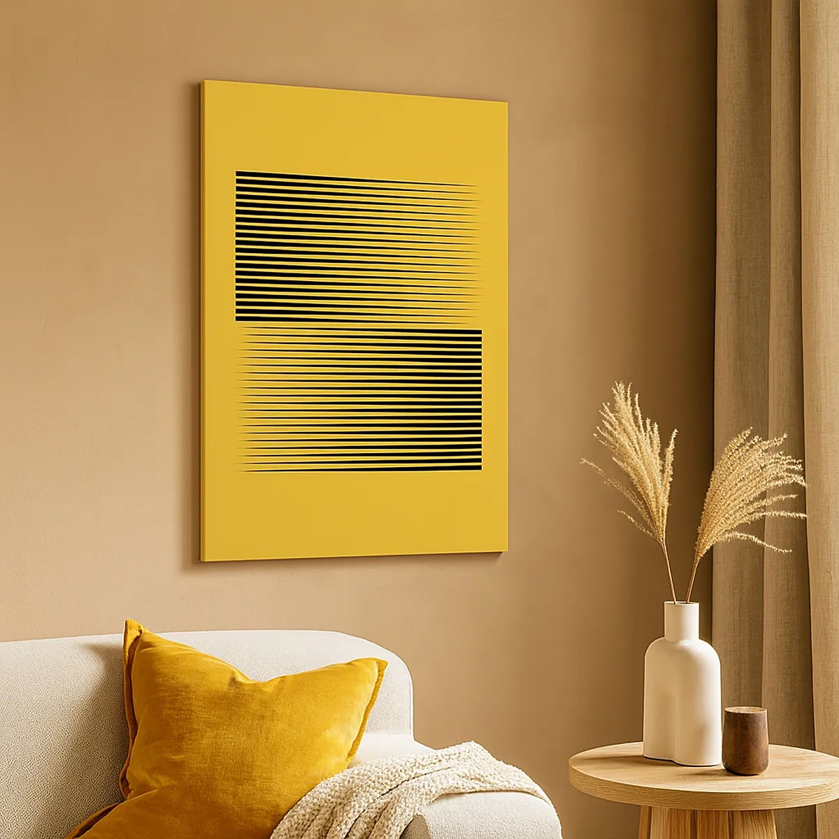 Quadro su tela - Stampe su Tela - Linee nere verticali su sfondo giallo - 50x70cm - La quadratura degli opposti - Decorazione murale moderna per soggiorno e camera da letto ARTTOR