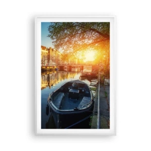 Poster in cornice bianca - L'alba ad Amsterdam - 61x91 cm