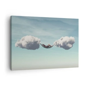 Quadro su tela - Stampe su Tela - Una persona che si rilassa su un'amaca sospesa tra le nuvole - 70x50cm - La felicità del momento - Decorazione murale moderna per soggiorno e camera da letto ARTTOR