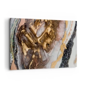Quadro su tela - Stampe su Tela - Composizione astratta con elementi in oro e cristalli - 100x70cm - L'elemento della terra - Decorazione murale moderna per soggiorno e camera da letto ARTTOR