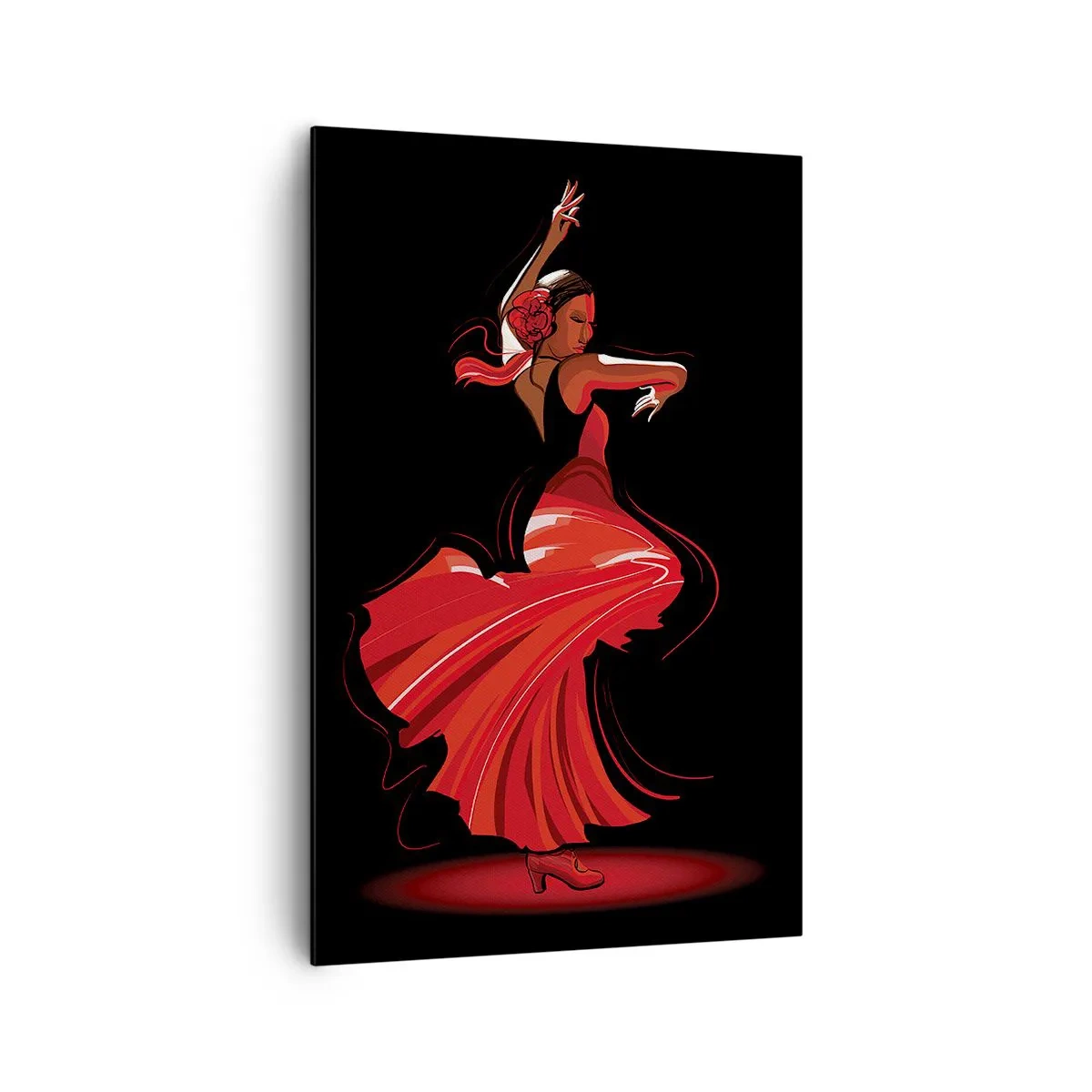 Quadro su tela - Stampe su Tela - Ballerina di flamenco in abito rosso su sfondo nero - 80x120cm - Lo spirito focoso del flamenco - Decorazione murale moderna per soggiorno e camera da letto ARTTOR