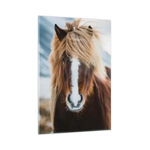 Quadro su vetro - Cavallo islandese contro un paesaggio montano - 80x120cm - Senti la libertà? - Decorazione murale moderna per soggiorno e camera da letto ARTTOR
