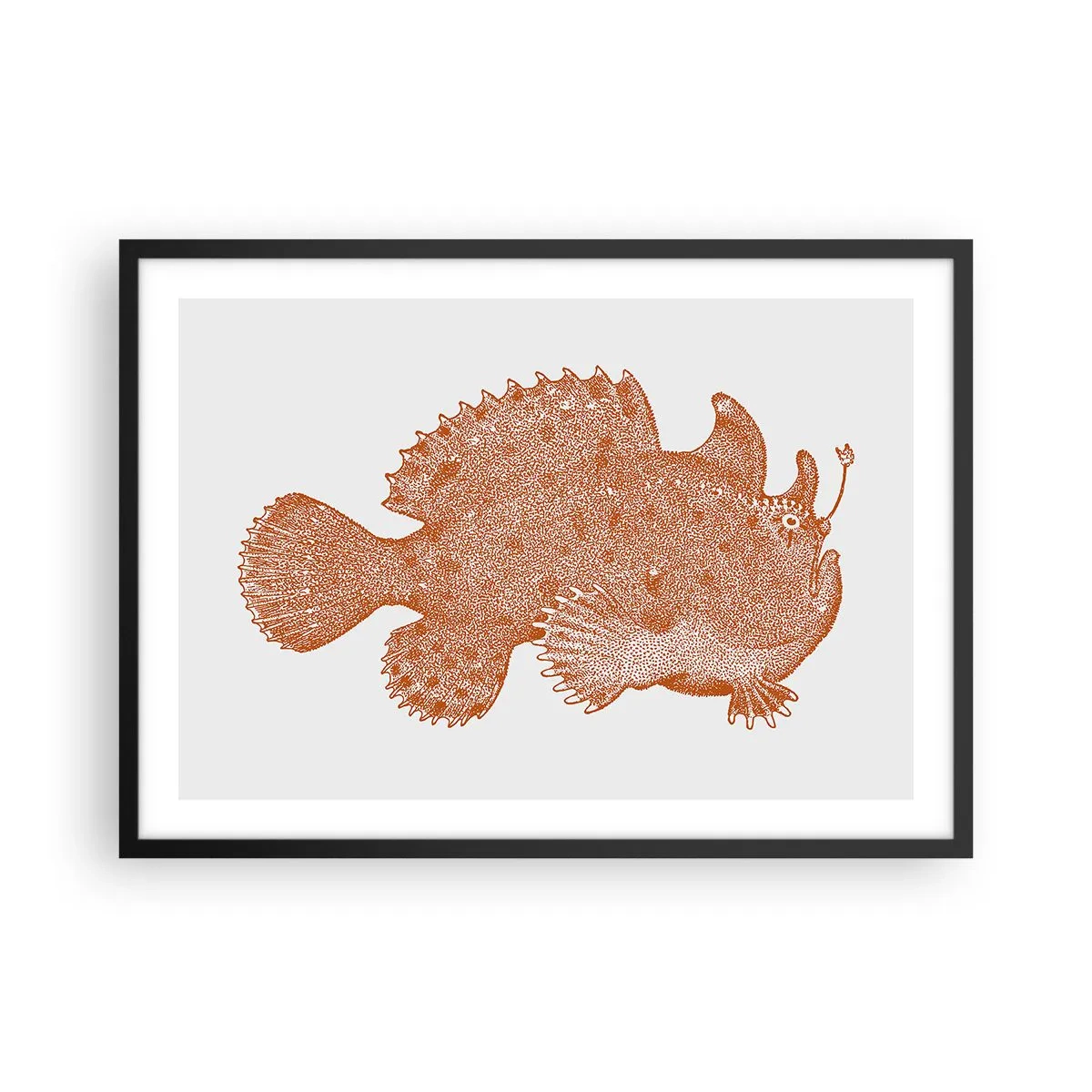 Poster in cornice nera - Disegno dettagliato di un pesce color rame su sfondo bianco - 70x50cm - È davvero un pesce - Decorazione murale moderna per soggiorno e camera da letto ARTTOR