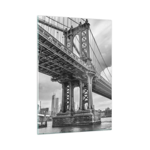 Quadro su vetro - Un ponte sospeso in un ambiente monocromatico - 50x70cm - Verso il cuore della città - Decorazione murale moderna per soggiorno e camera da letto ARTTOR