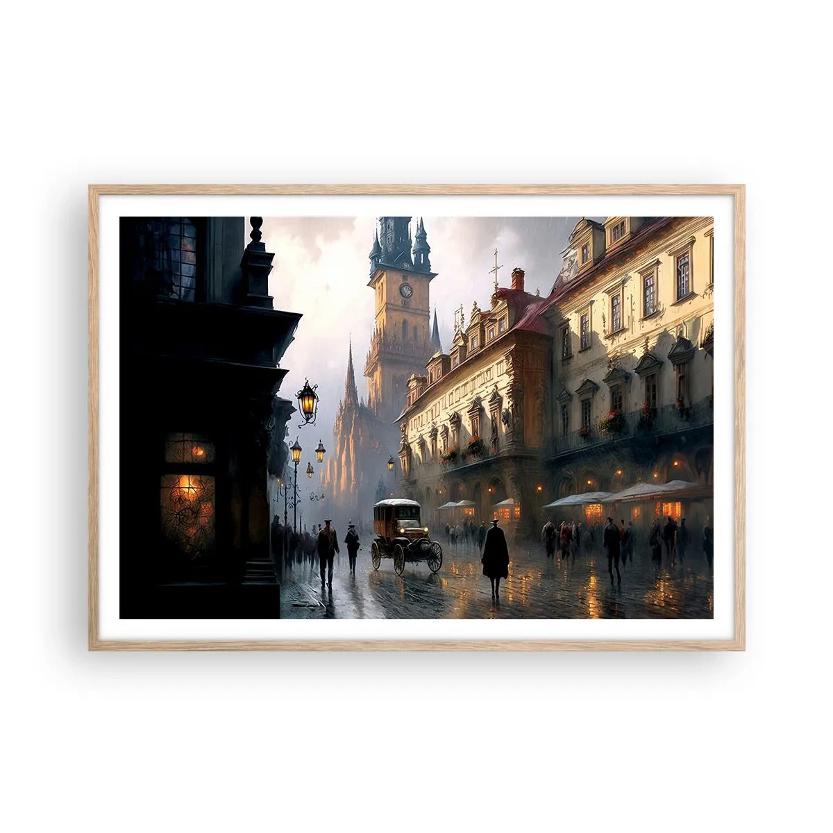 Poster in cornice rovere chiaro - Il fascino delle sere di Praga - 100x70 cm