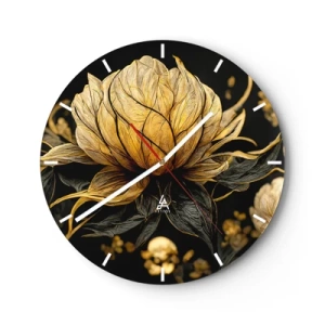 Orologio da parete - Orologio in Vetro - Fiore oro e nero su sfondo scuro - 30x30cm - Delicata fragilità - Decorazione murale moderna per soggiorno, cucina e camera da letto ARTTOR