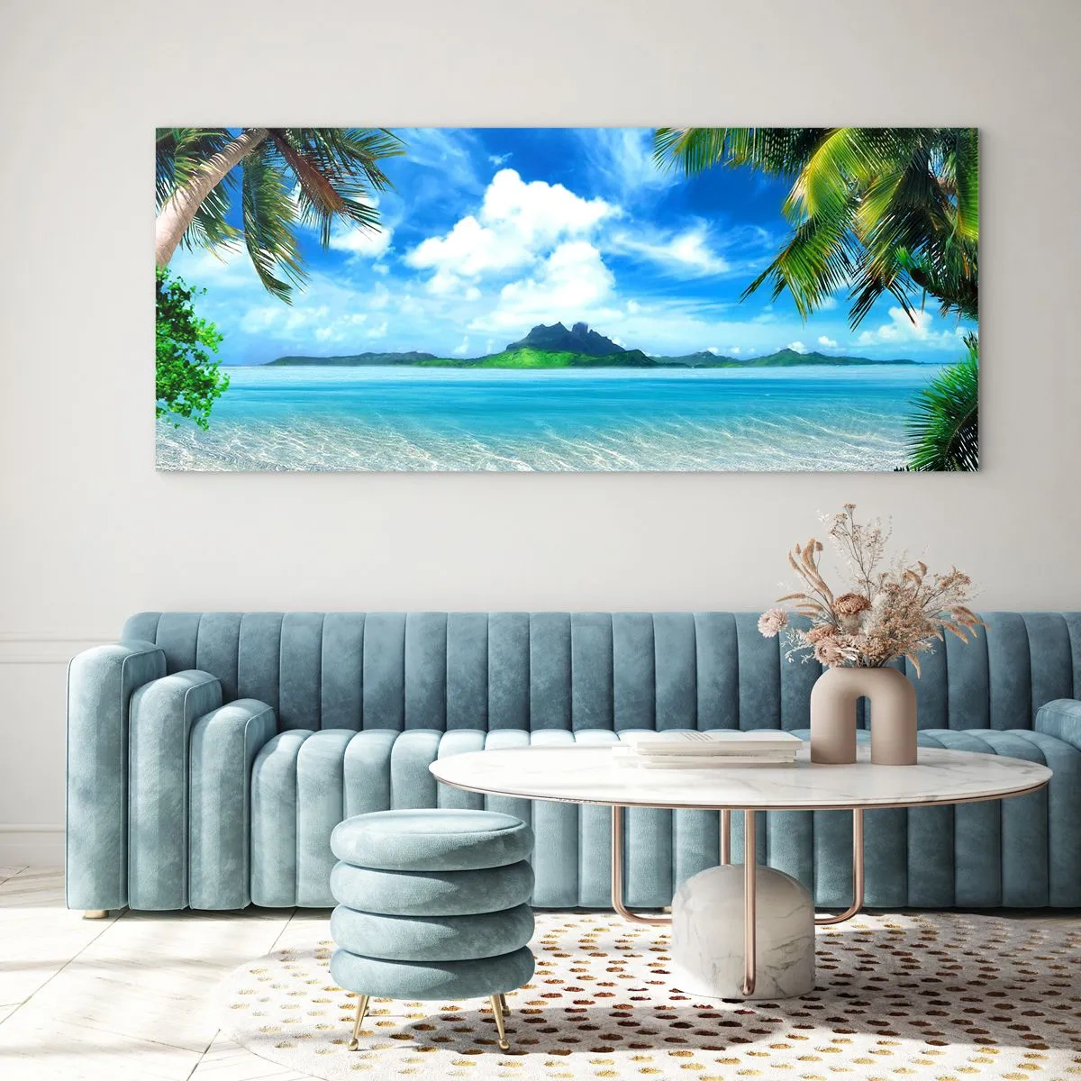 Quadro su vetro - L'azzurro dei tropici - 90x30 cm