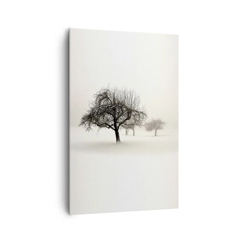 Quadro su tela - Stampe su Tela - Alberi in un campo innevato circondato dalla nebbia - 80x120cm - Sogno invernale - Decorazione murale moderna per soggiorno e camera da letto ARTTOR