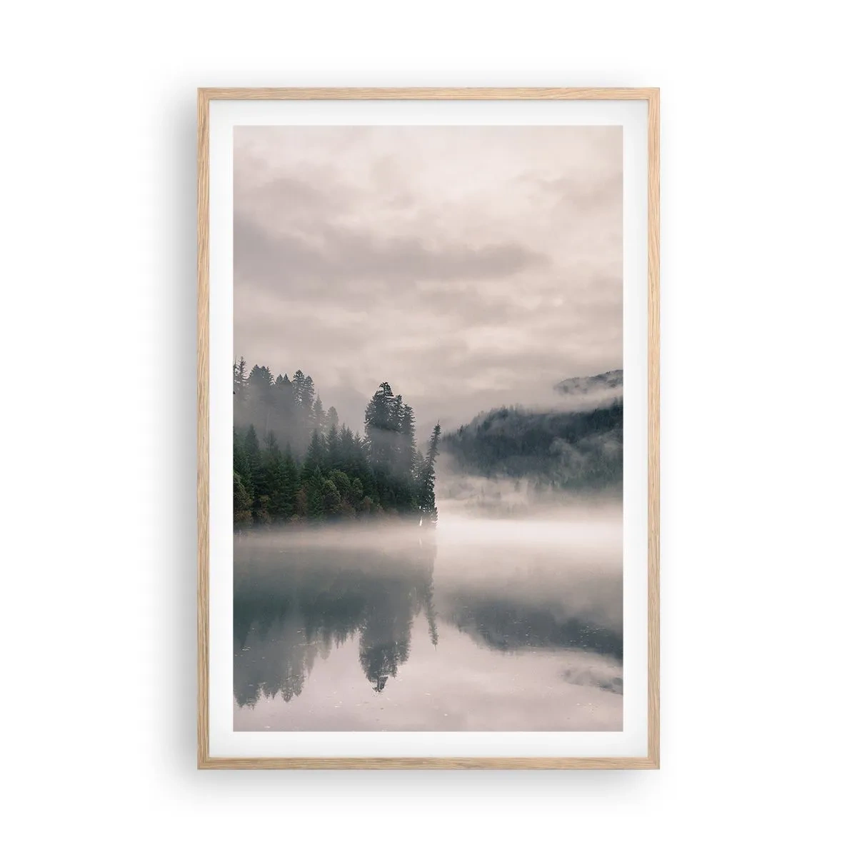 Poster in cornice rovere chiaro - Riflettendo nella nebbia - 61x91 cm