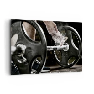 Quadro su tela - Stampe su Tela - Manubri e mani di un atleta che si preparano per l'allenamento - 120x80cm - Sfida accettata! - Decorazione murale moderna per soggiorno e camera da letto ARTTOR