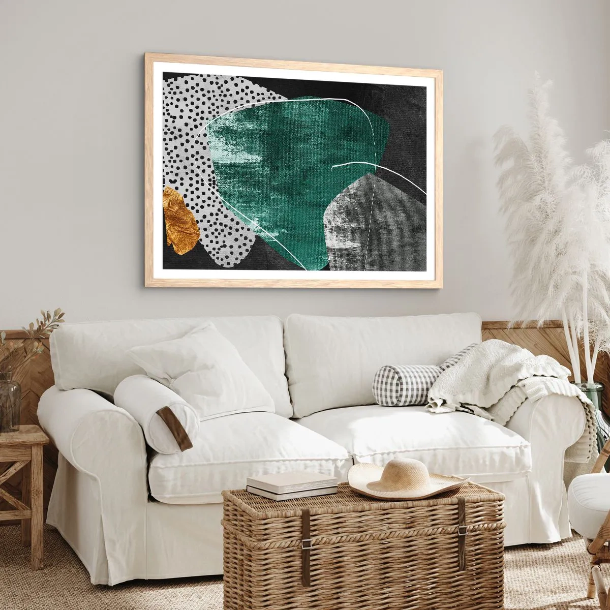 Poster in cornice rovere chiaro - Astrazione colorata con petalo d'oro - 100x70 cm