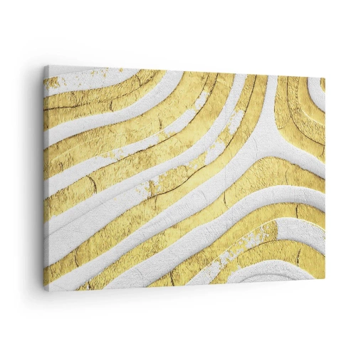 Quadro su tela - Stampe su Tela - Linee astratte dorate e bianche in una texture 3D - 70x50cm - Composizione in bianco e oro - Decorazione murale moderna per soggiorno e camera da letto ARTTOR