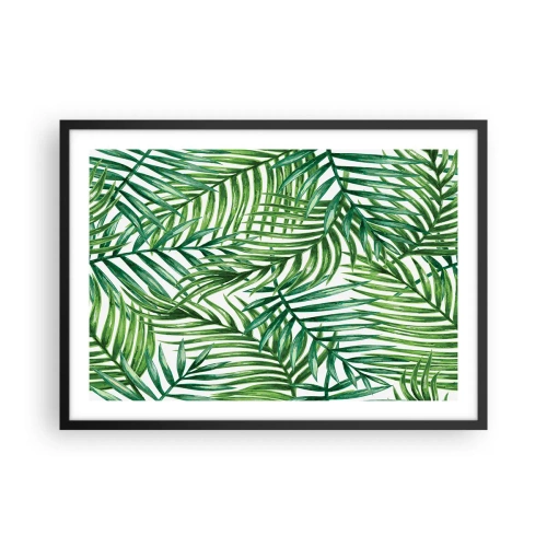 Poster in cornice nera - Foglie di palma tropicali verdi su sfondo chiaro - 70x50cm - Sotto un baldacchino verde - Decorazione murale moderna per soggiorno e camera da letto ARTTOR