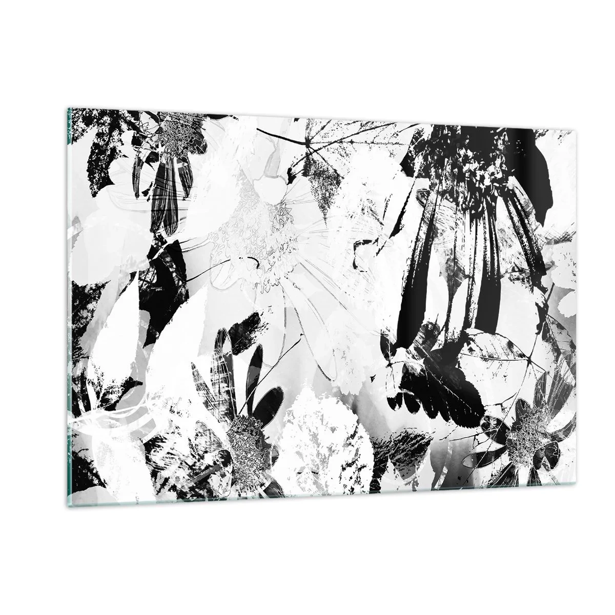 Quadro su vetro - Composizione floreale in bianco e nero in stile artistico - 120x80cm - Autunno in negativo - Decorazione murale moderna per soggiorno e camera da letto ARTTOR