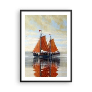 Poster in cornice nera - Barche a vela in acque calme con vele rosse - 50x70cm - Naviga, marinaio... - Decorazione murale moderna per soggiorno e camera da letto ARTTOR