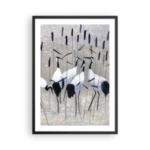 Poster in cornice nera - La grazia delle gru in un paesaggio delicato di erba e acqua - 50x70cm - Tra i suoi - Decorazione murale moderna per soggiorno e camera da letto ARTTOR