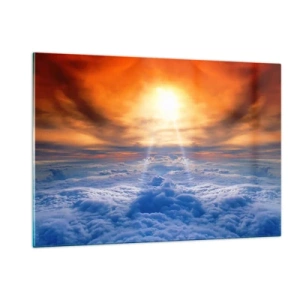 Quadro su vetro - Nuvole illuminate dai raggi del sole al tramonto - 120x80cm - Paesaggio mistico - Decorazione murale moderna per soggiorno e camera da letto ARTTOR