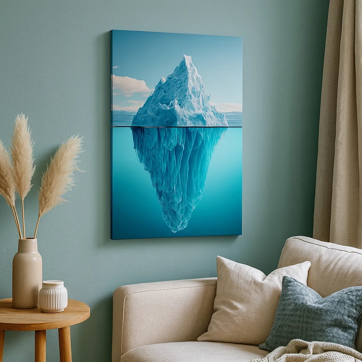 Quadro su tela - Stampe su Tela - Un iceberg visibile sopra e sotto la superficie dell'acqua - 50x70cm - Il re del ghiaccio - Decorazione murale moderna per soggiorno e camera da letto ARTTOR