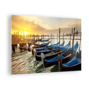 Quadro su vetro - Gondole a Venezia al tramonto - 70x50cm - Prima che arrivi il frastuono - Decorazione murale moderna per soggiorno e camera da letto ARTTOR