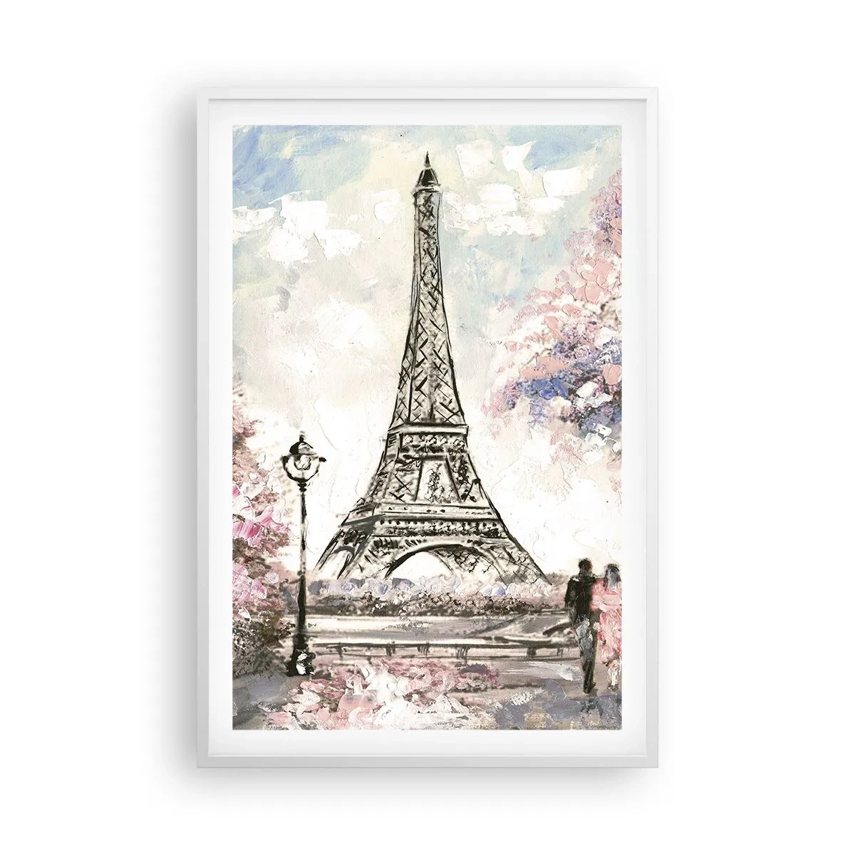 Poster in cornice bianca - Passeggiata a Parigi in aprile - 61x91 cm