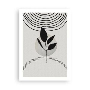 Poster - Illustrazione minimalista di foglie con motivi geometrici - 50x70cm - Composizione: i rituali della natura - Decorazione murale moderna per soggiorno e camera da letto ARTTOR