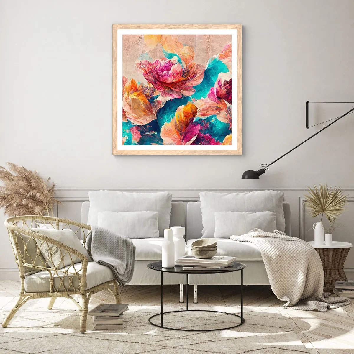 Poster in cornice rovere chiaro - Lo splendore colorato del bouquet - 60x60 cm
