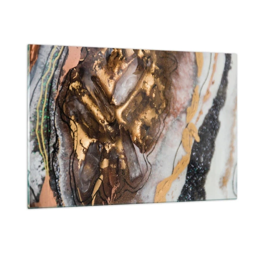 Quadro su vetro - Un dipinto astratto nei toni dell'oro, del marrone e del bianco, con una consistenza simile a quella minerale. - 120x80cm - L'elemento della terra - Decorazione murale moderna per soggiorno e camera da letto ARTTOR