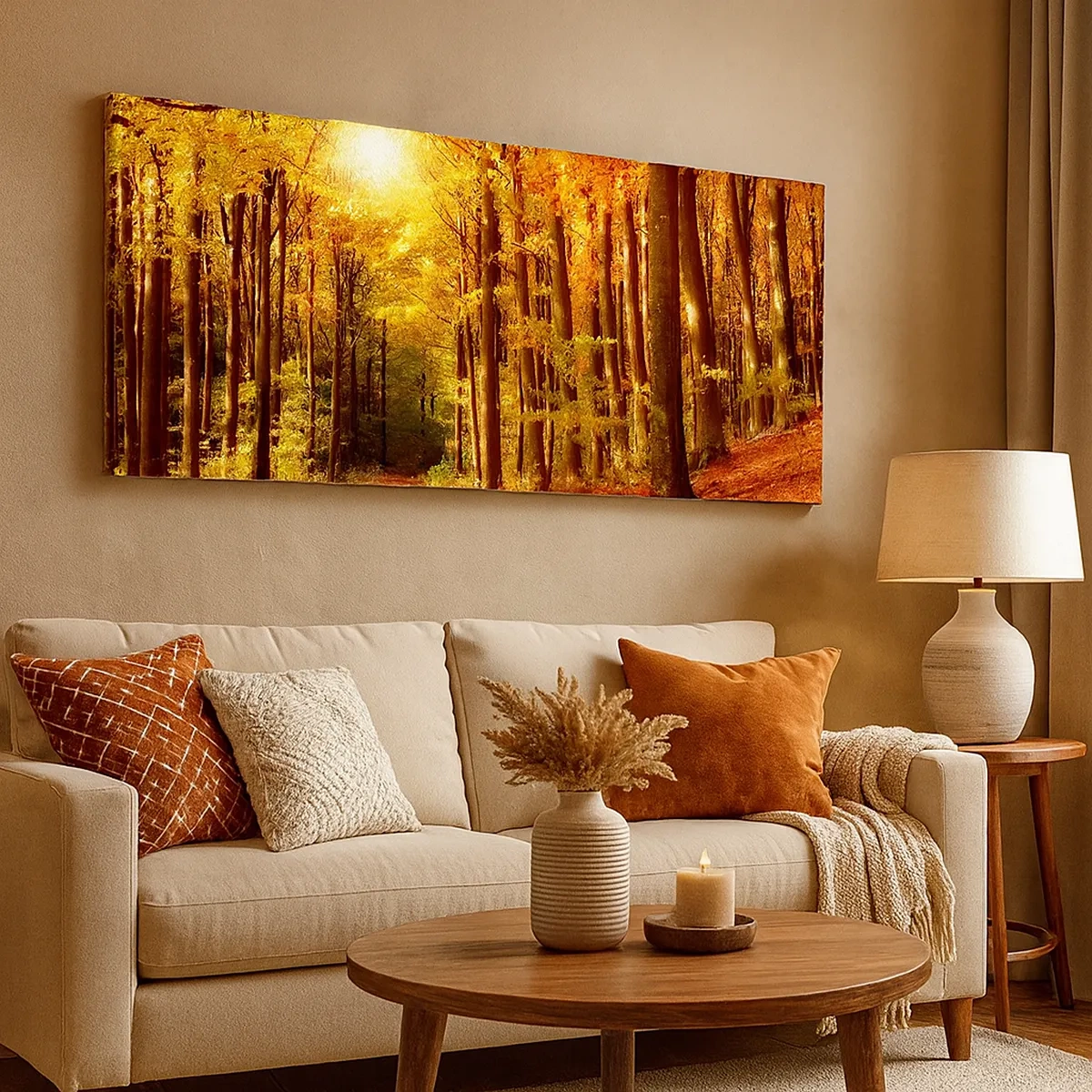 Quadro su tela - Stampe su Tela - Autunno dorato nella via nel bosco - 30x30 cm