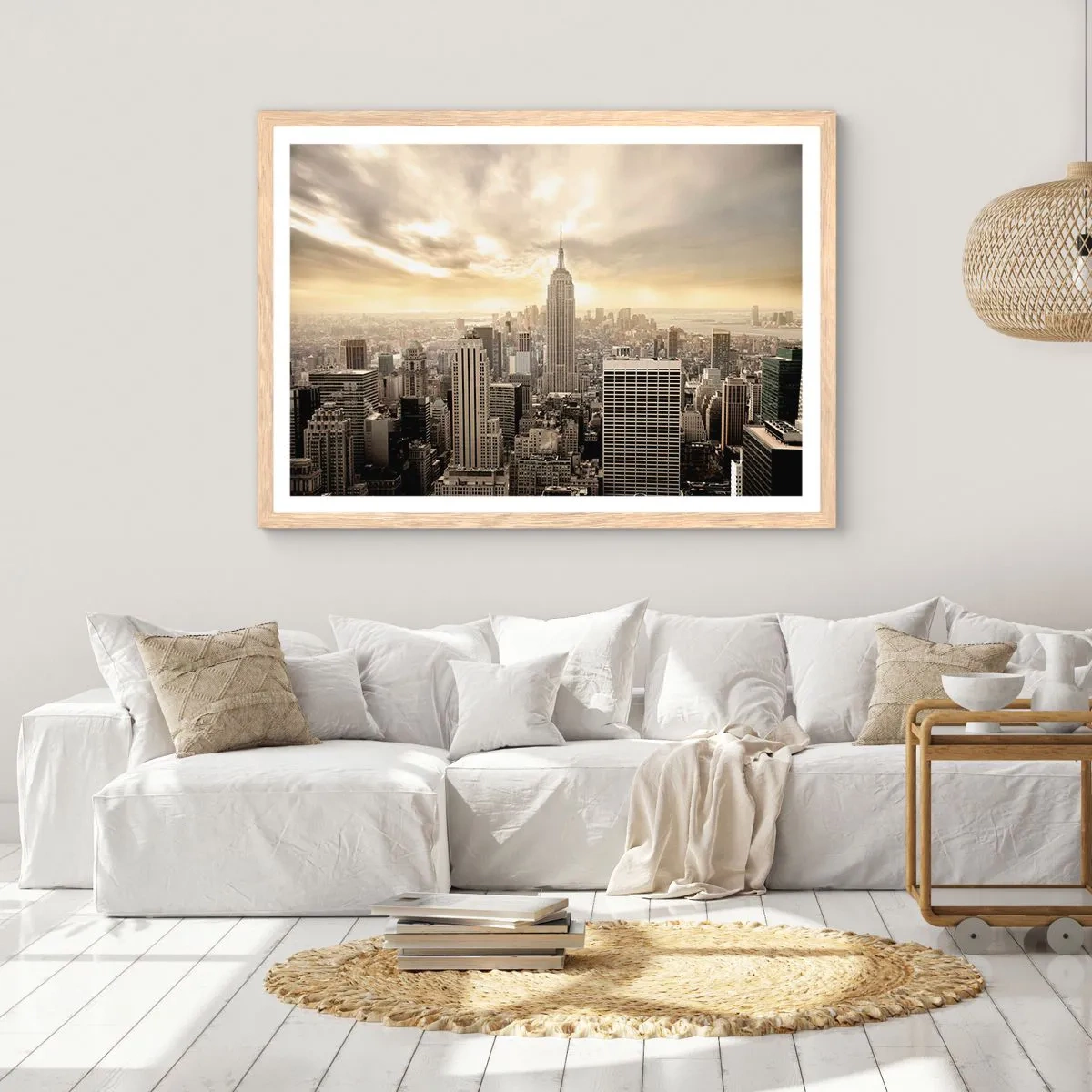 Poster in cornice rovere chiaro - New York in grigio - 70x50 cm