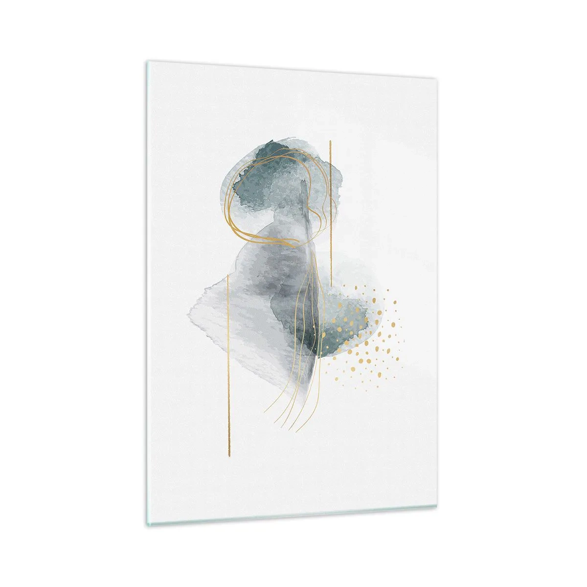 Quadro su vetro - Una composizione astratta di grigio con accenti dorati - 50x70cm - Sui legami del grigio e dell'oro - Decorazione murale moderna per soggiorno e camera da letto ARTTOR