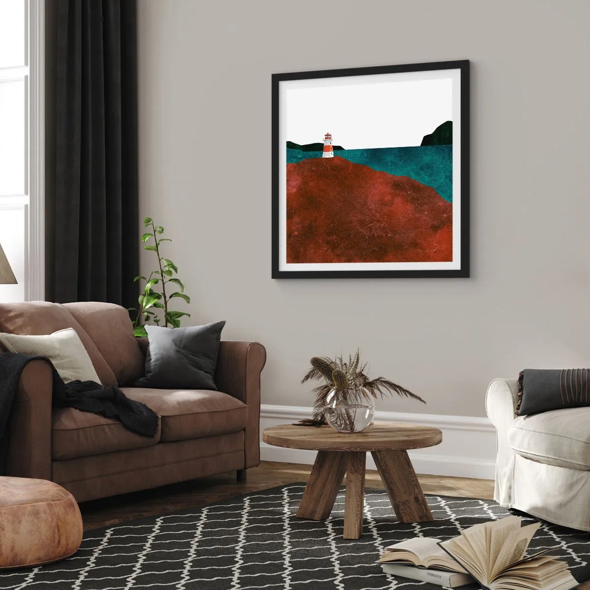 Poster in cornice nera - Contemplando il mare - 50x50 cm