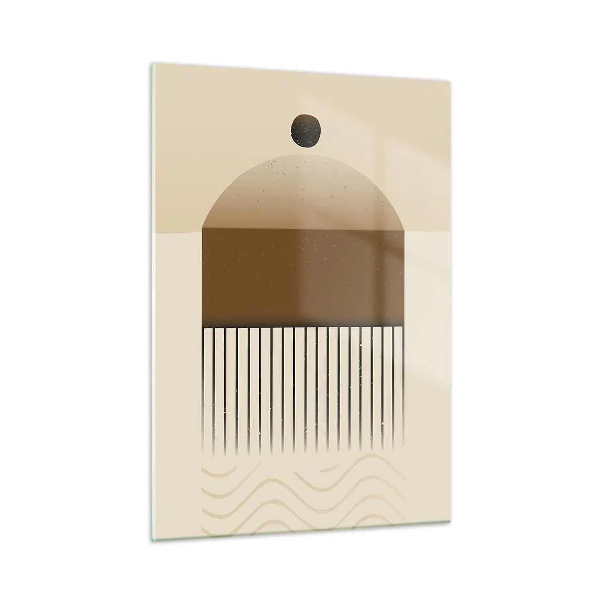 Quadro su vetro - Astrazione beige e marrone con forme e linee geometriche - 50x70cm - Diversi stati - Decorazione murale moderna per soggiorno e camera da letto ARTTOR