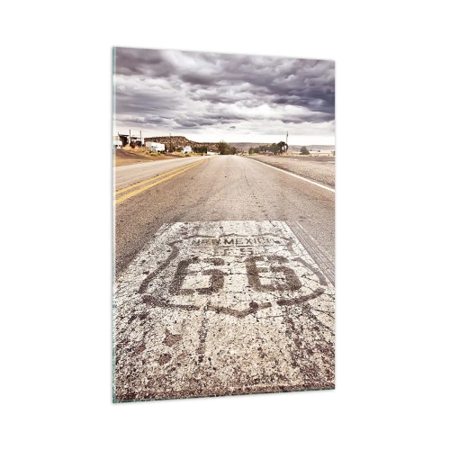 Quadro su vetro - Route 66 con vista sull'orizzonte - 50x70cm - La Route 66: una leggenda americana - Decorazione murale moderna per soggiorno e camera da letto ARTTOR