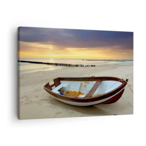 Quadro su tela - Stampe su Tela - Una barca su una spiaggia sabbiosa al tramonto - 70x50cm - Non vi sono spiagge più belle - Decorazione murale moderna per soggiorno e camera da letto ARTTOR