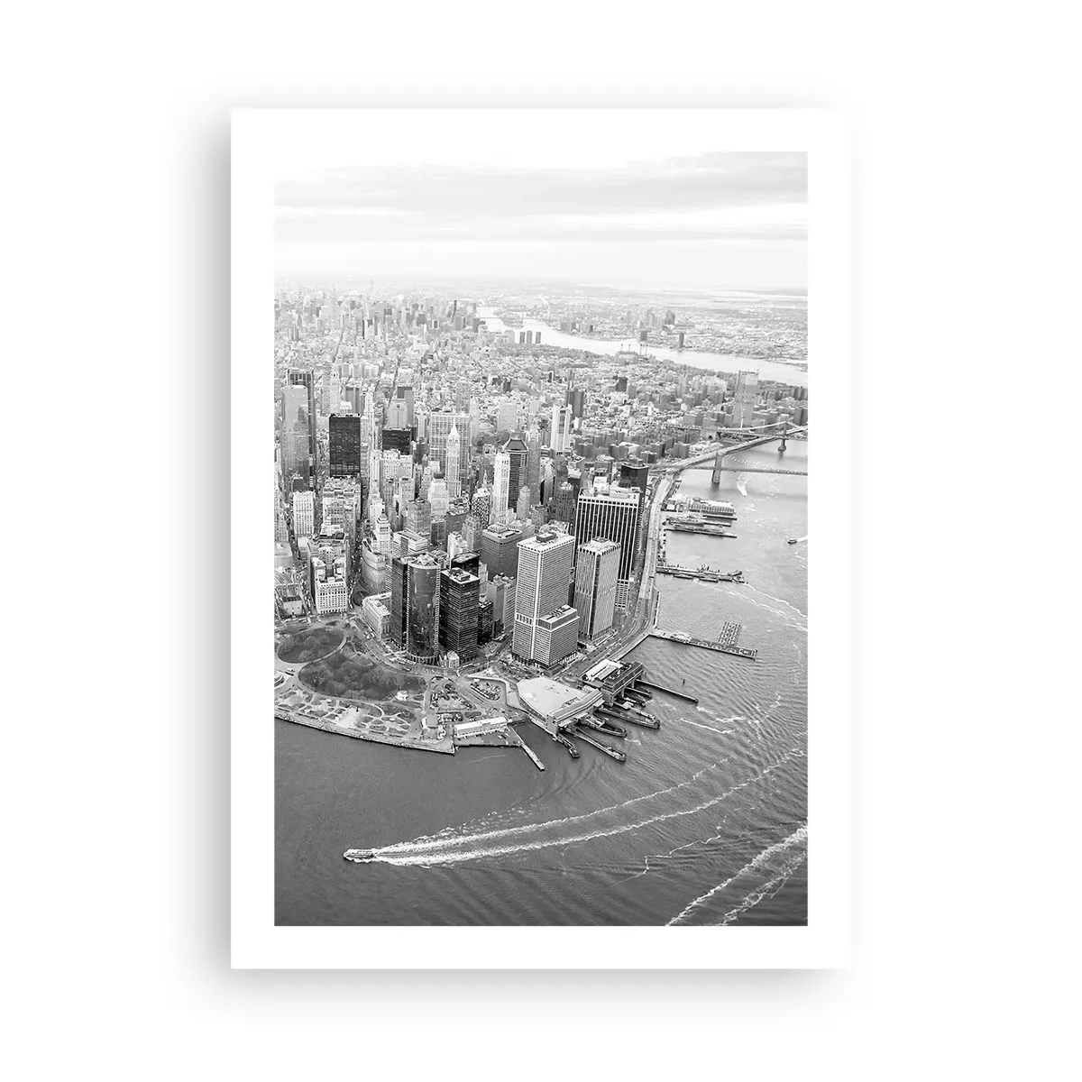 Poster - Un panorama in bianco e nero della città con vista sull'acqua - 50x70cm - Come non amarla? - Decorazione murale moderna per soggiorno e camera da letto ARTTOR