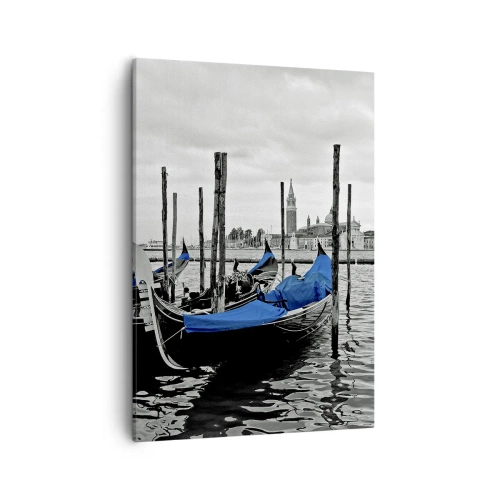 Quadro su tela - Stampe su Tela - Gondole a Venezia con coperture blu - 50x70cm - Venezia pensierosa - Decorazione murale moderna per soggiorno e camera da letto ARTTOR