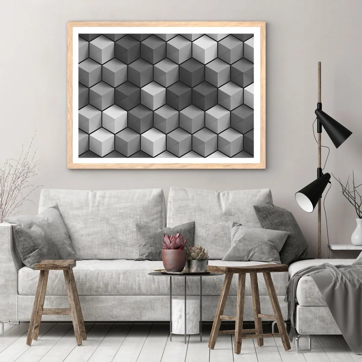 Poster in cornice rovere chiaro - Puzzle cubista - 70x50 cm