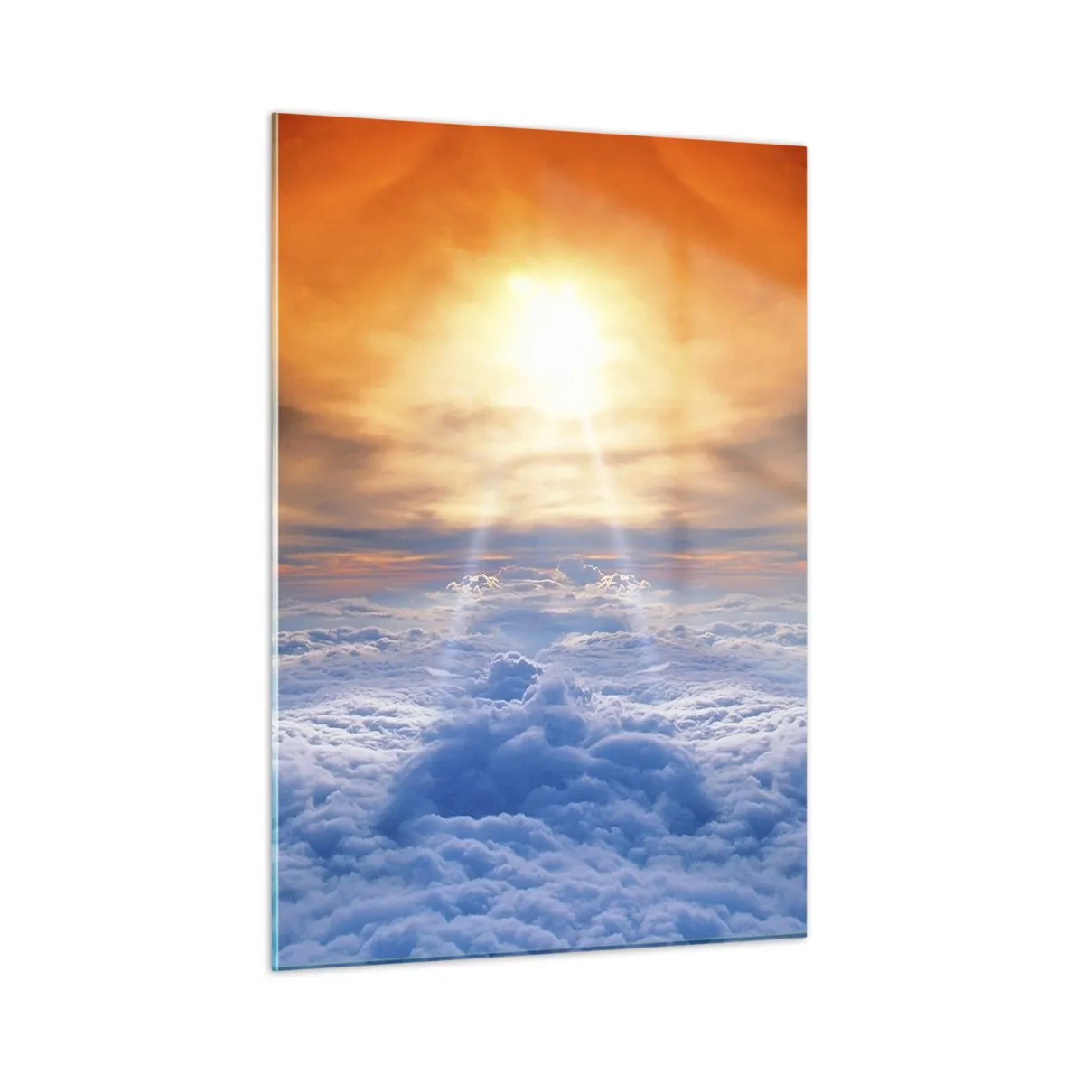 Quadro su vetro - Nuvole illuminate dai raggi del sole al tramonto - 50x70cm - Paesaggio mistico - Decorazione murale moderna per soggiorno e camera da letto ARTTOR