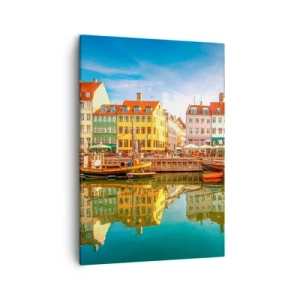 Quadro su tela - Stampe su Tela - Colorate case sui canali di Copenaghen - 50x70cm - Sull'acqua liscia come uno specchio - Decorazione murale moderna per soggiorno e camera da letto ARTTOR