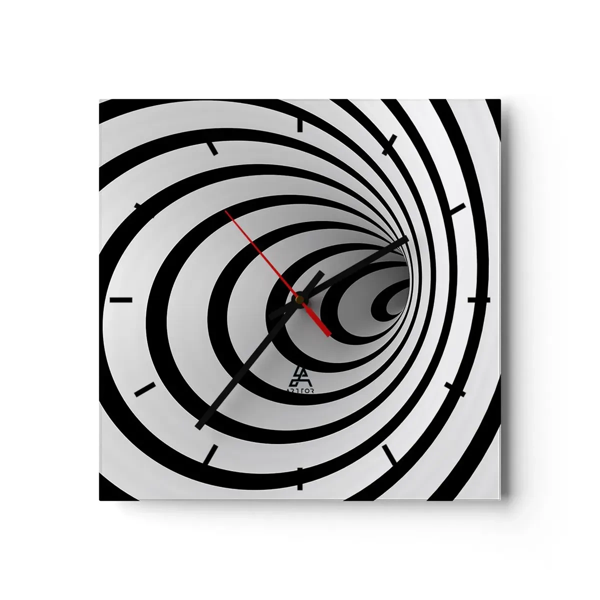 Orologio da parete - Orologio in Vetro - Una spirale in bianco e nero che crea un effetto ipnotico - 30x30cm - Anche tu non riesci a resistere? - Decorazione murale moderna per soggiorno e camera da letto ARTTOR