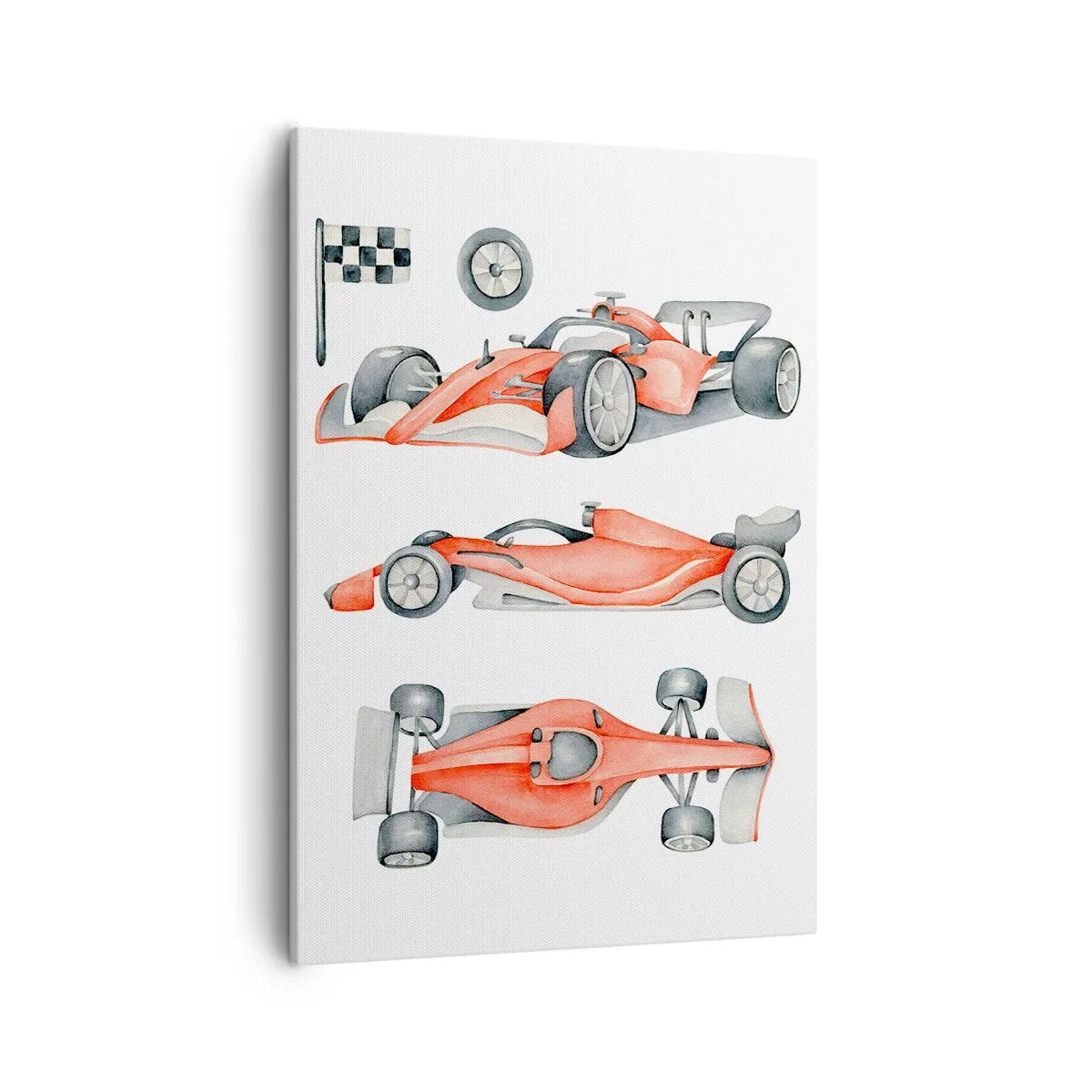 Quadro su tela - Stampe su Tela - Un'auto da corsa rossa con una bandiera a scacchi - 50x70cm - Inseguendo i sogni - Decorazione murale moderna per soggiorno e camera da letto ARTTOR