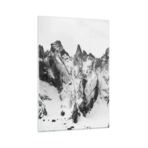 Quadro su vetro - Cime innevate bianche e nere - 70x100cm - Cresta minacciosa di granito - Decorazione murale moderna per soggiorno e camera da letto ARTTOR