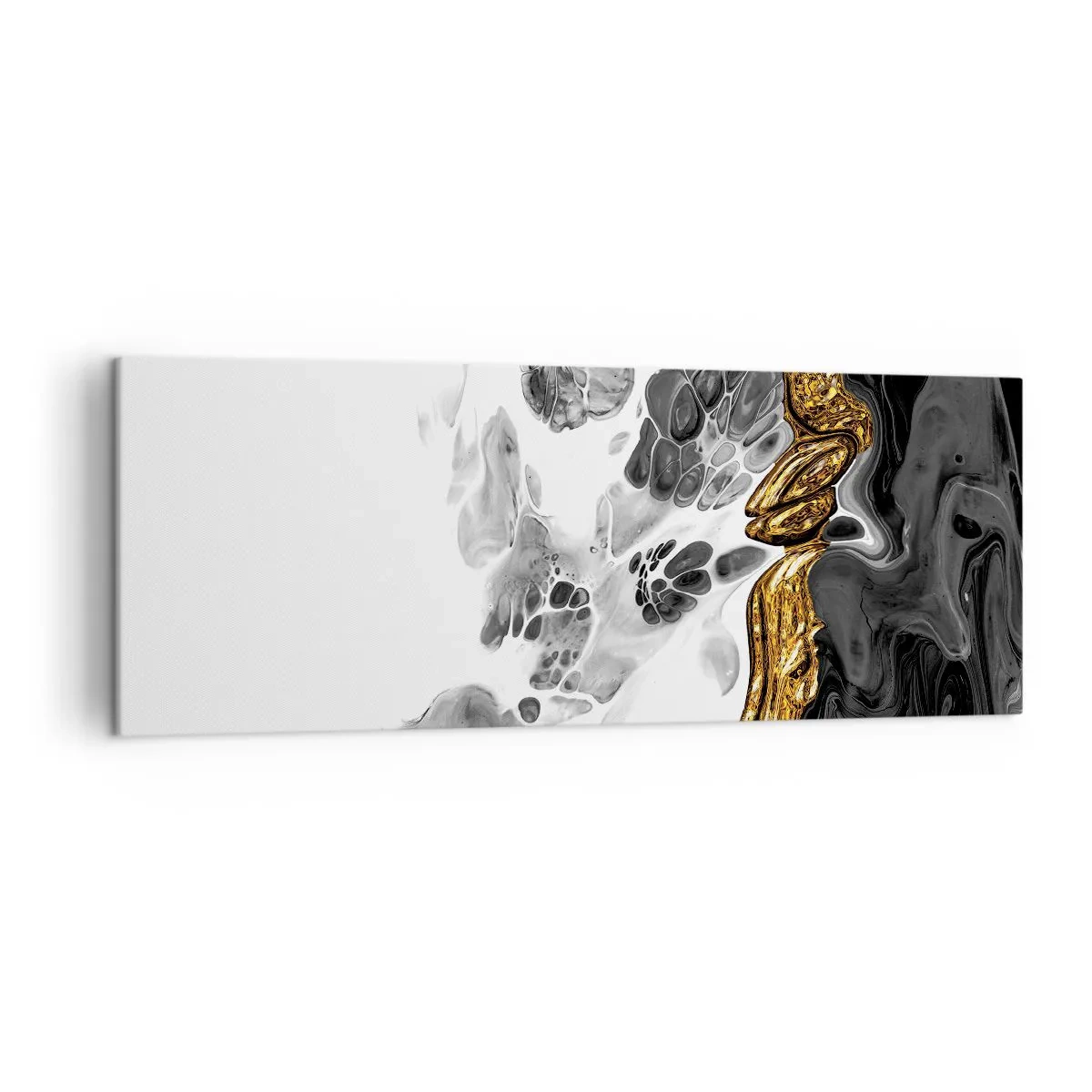 Quadro su tela - Stampe su Tela - Una composizione astratta con accenti di oro e nero. - 140x50cm - Composizione organica - Decorazione murale moderna per soggiorno e camera da letto ARTTOR
