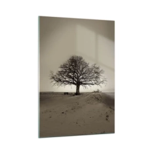 Quadro su vetro - Un albero solitario in un paesaggio monocromatico - 50x70cm - Da qui all'eternità - Decorazione murale moderna per soggiorno e camera da letto ARTTOR