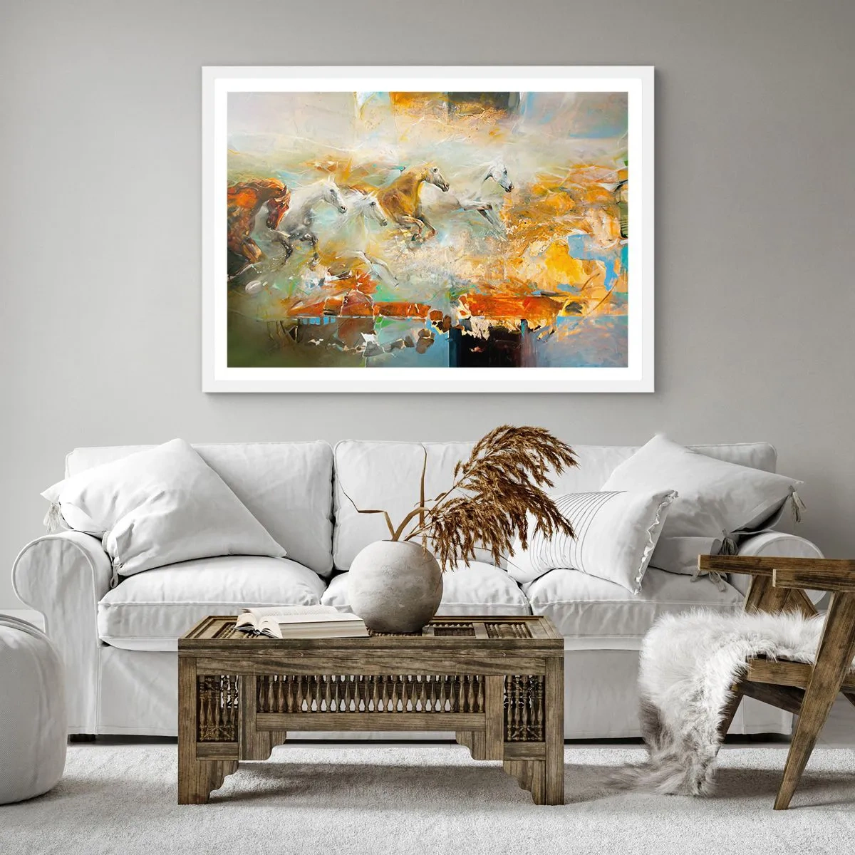 Poster in cornice bianca - Al galoppo attraverso la luce - 40x40 cm