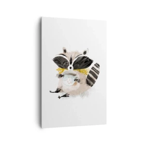 Quadro su tela - Stampe su Tela - Adorabile procione che tiene in mano una tazza color pastello - 80x120cm - Il mio amico procione - Decorazione murale moderna per soggiorno e camera da letto ARTTOR