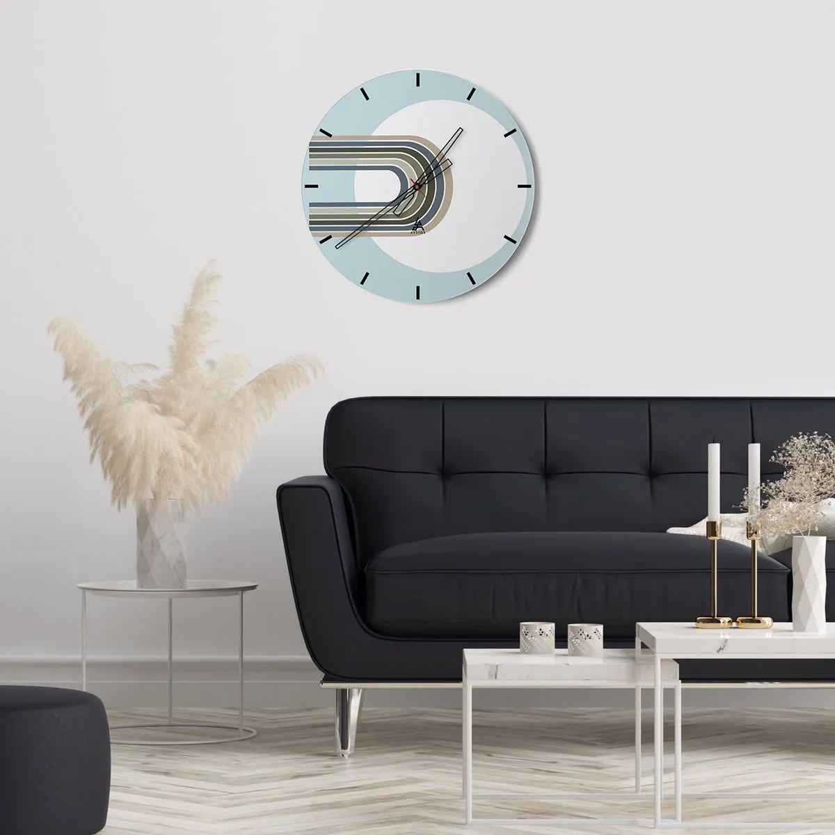 Orologio da parete - Orologio in Vetro - Linee grafiche a forma di magnete su sfondo blu - 30x30cm - Attrazione irresistibile - Decorazione murale moderna per soggiorno, cucina e camera da letto ARTTOR
