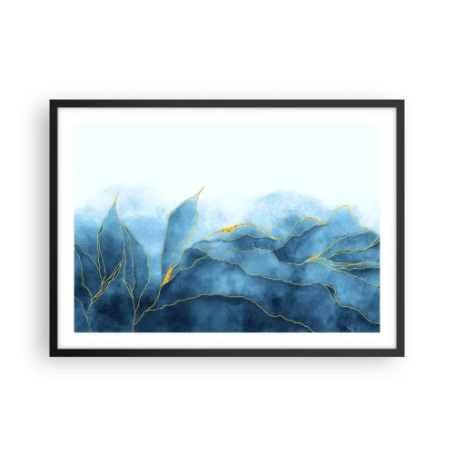 Poster in cornice nera - Onde astratte nelle tonalità del blu con accenti dorati - 70x50cm - Blu nell'oro - Decorazione murale moderna per soggiorno e camera da letto ARTTOR