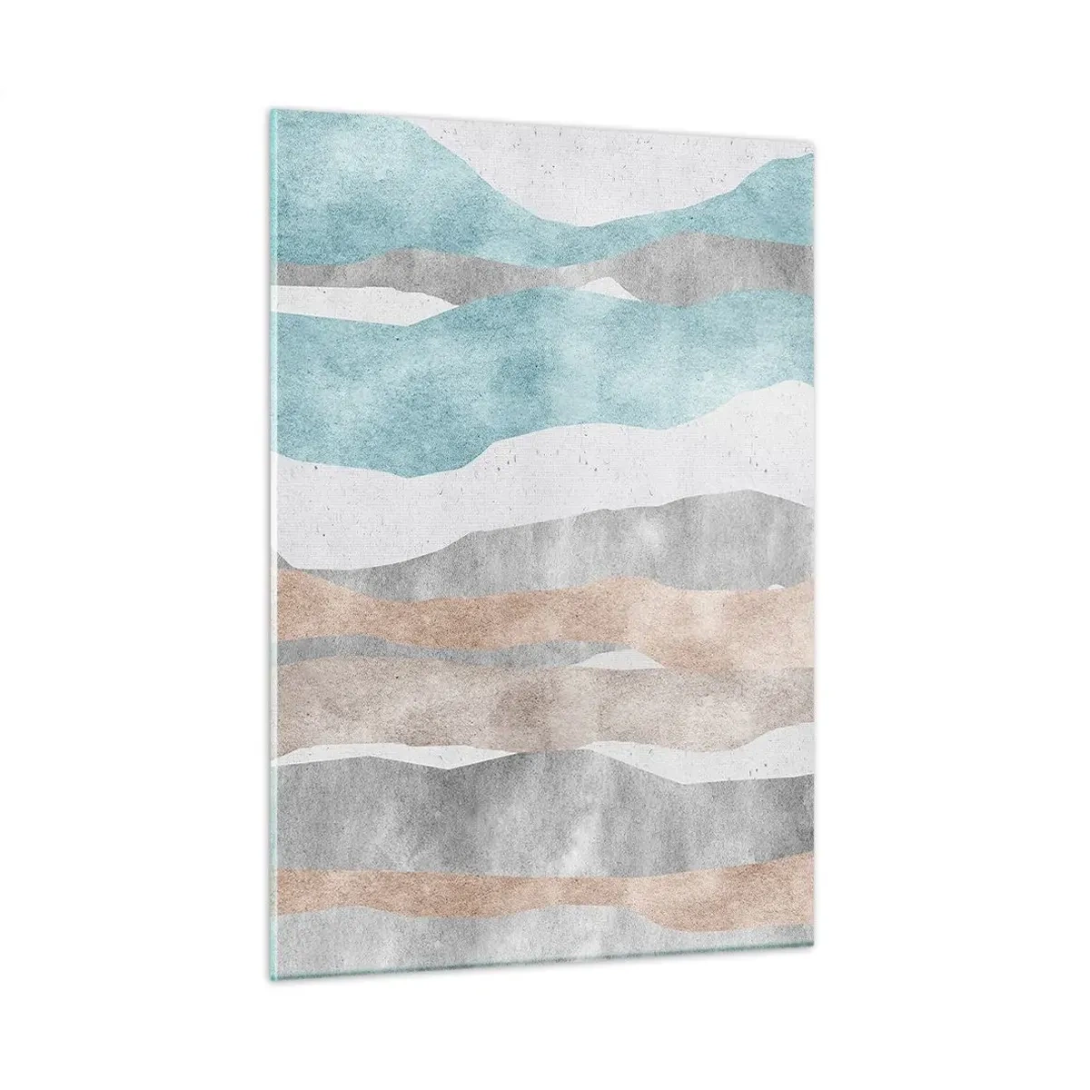 Quadro su vetro - Delicate strisce nei toni del beige e del blu - 50x70cm - Studio di prossimità - Decorazione murale moderna per soggiorno e camera da letto ARTTOR