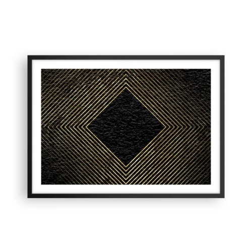 Poster in cornice nera - Sfondo nero con motivo geometrico di linee dorate - 70x50cm - Geometria in stile glamour - Decorazione murale moderna per soggiorno e camera da letto ARTTOR